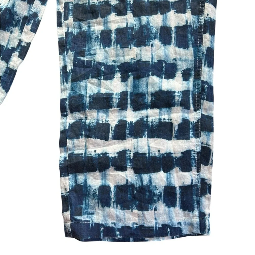 Banana Republic 100% LINEN WIDE LEG ANKLE PANT NWT Blue Shibori size L Coastal